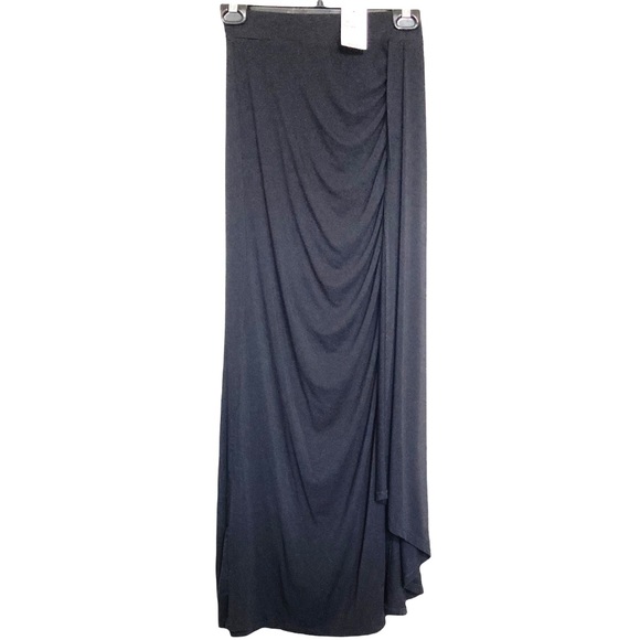 XS•NWT•KISMET•BLACK RUCHED MAXI SKIRT W HIGH SIDE SLIT• - Picture 1 of 6